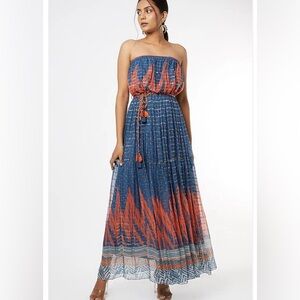 Anthropologie Orange and Blue Sundress Strapless Sleeveless Resort Wear